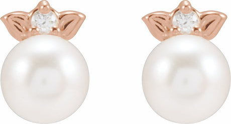 14K Rose Cultured Akoya Pearl & .03 CTW Natural Diamond  Floral Earrings