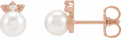 14K Rose Gold Cultured Akoya Pearl & .03 CTW Natural Diamond  Floral Earrings