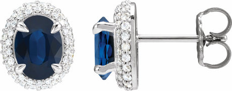 14K White Lab-Grown Blue Sapphire & 1/2 CTW Lab-Grown Diamond Double Halo-Style Earrings