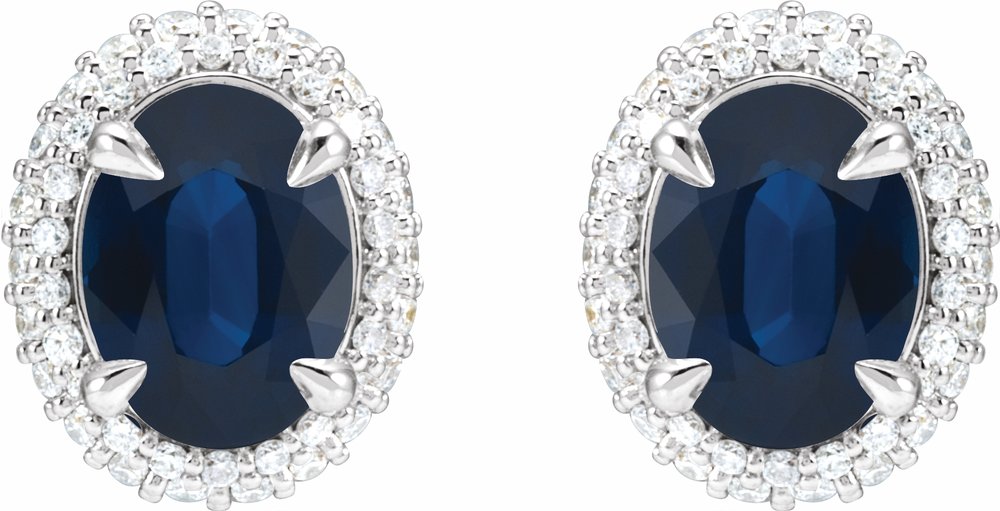 14K White Lab-Grown Blue Sapphire & 1/2 CTW Lab-Grown Diamond Double Halo-Style Earrings