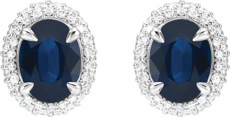 14K White Lab-Grown Blue Sapphire & 1/2 CTW Lab-Grown Diamond Double Halo-Style Earrings