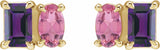 14K Yellow Gold Natural Amethyst & Natural Pink Tourmaline Two-Stone Stud Earrings