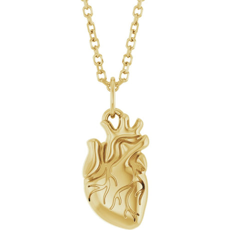 14K Yellow Gold Anatomical Heart 16-18" Necklace