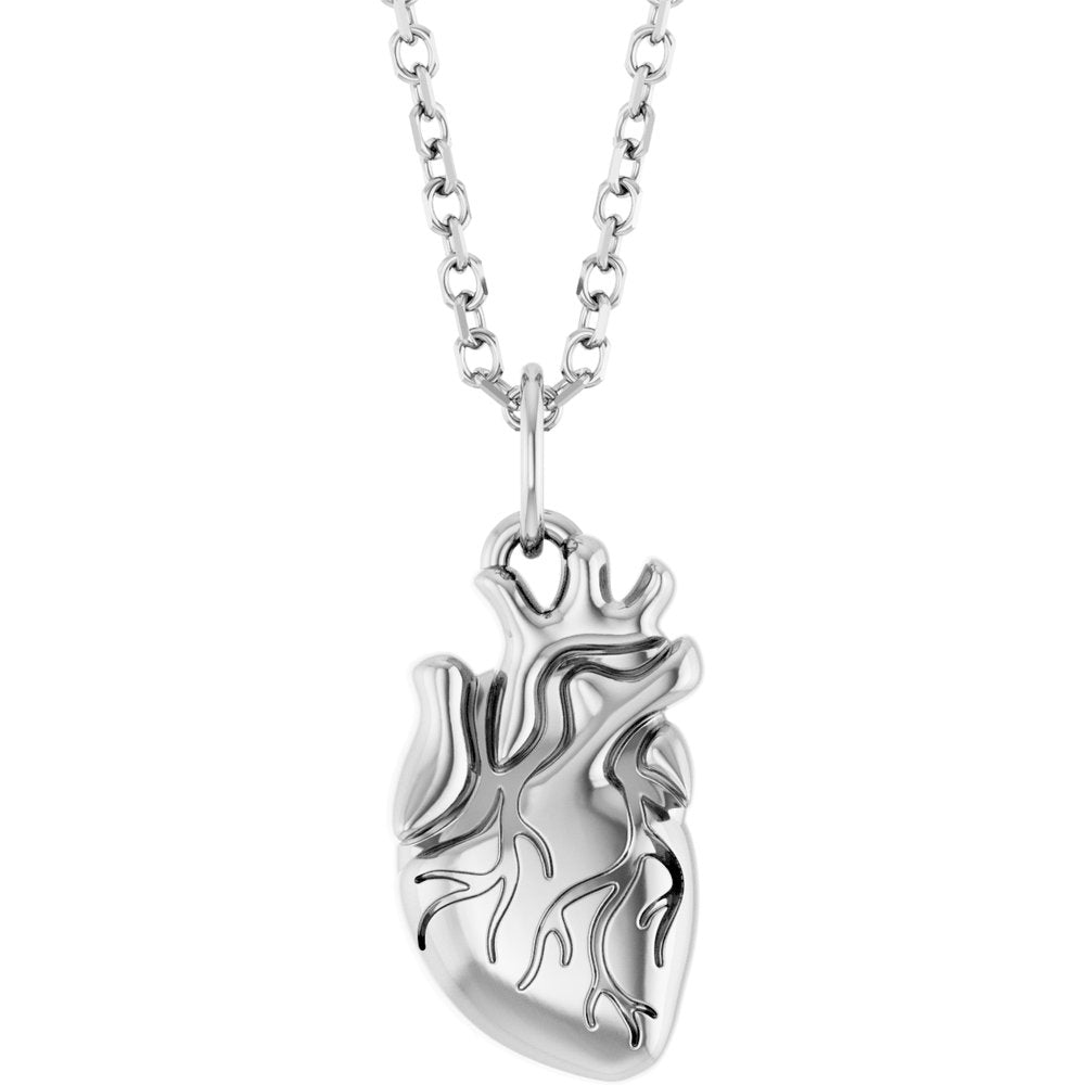 Sterling Silver Anatomical Heart 16-18" Necklace