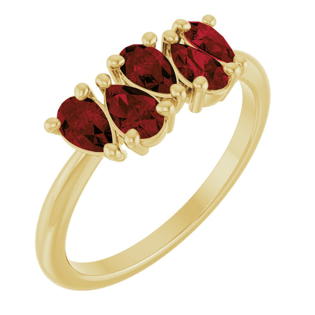 14K Yellow Natural Mozambique Garnet Five-Stone Ring