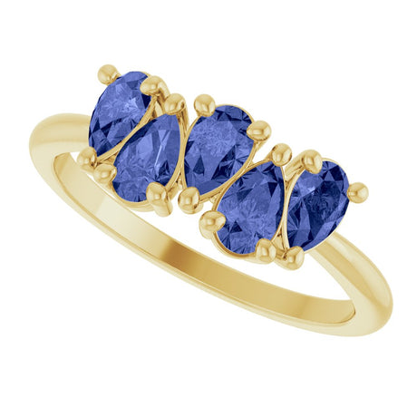 14K Yellow Natural Tanzanite Five-Stone Ring