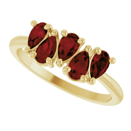 14K Yellow Natural Mozambique Garnet Five-Stone Ring