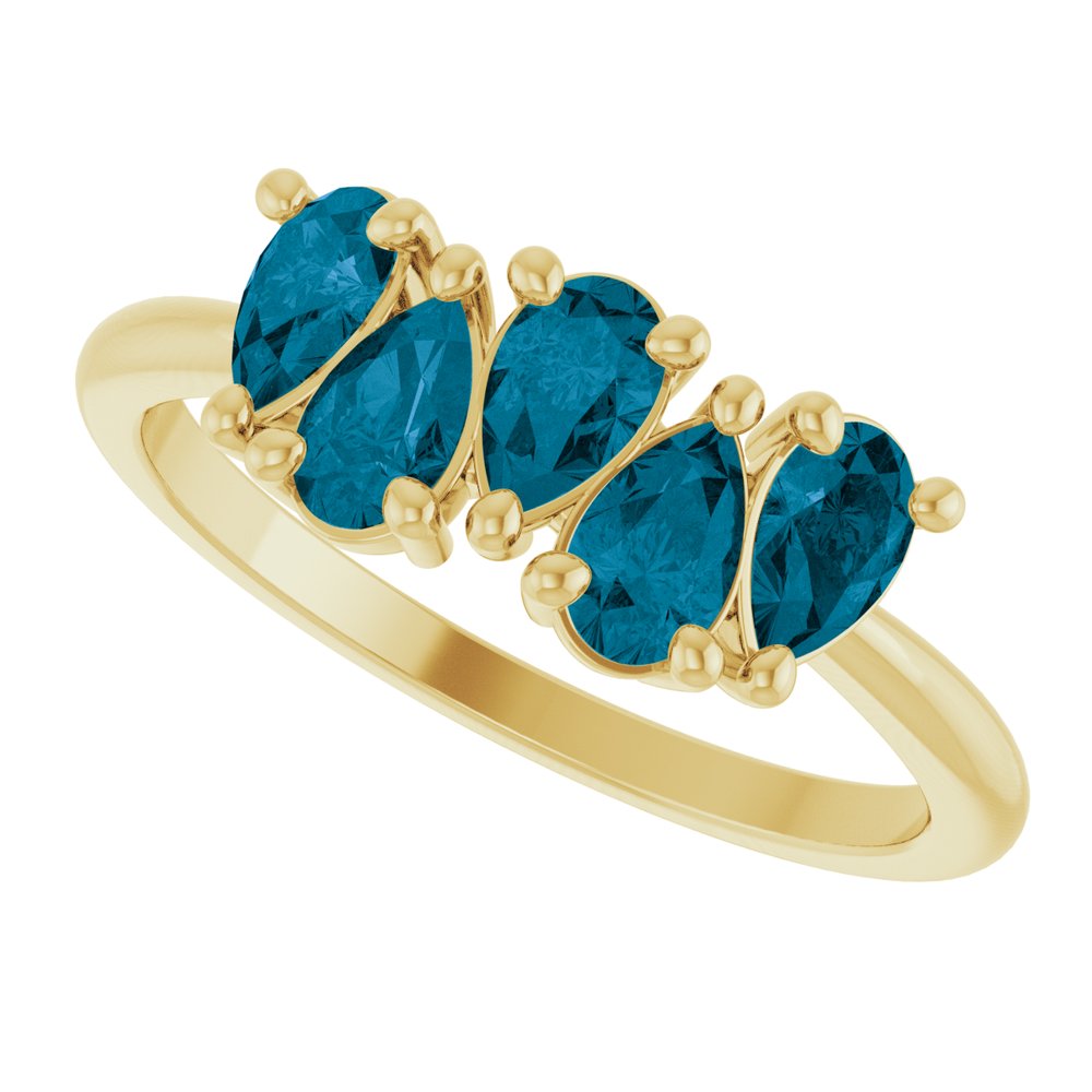 14K Yellow Natural London Blue Topaz Five-Stone Ring