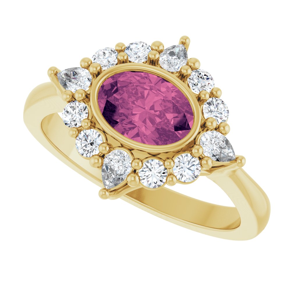 14K Yellow Natural Pink Tourmaline & 3/8 CTW Lab-Grown Diamond Halo-Style Ring