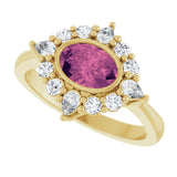 14K Yellow Natural Pink Tourmaline & 3/8 CTW Lab-Grown Diamond Halo-Style Ring