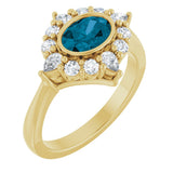 14K Yellow Natural London Blue Topaz & 3/8 CTW Lab-Grown Diamond Halo-Style Ring