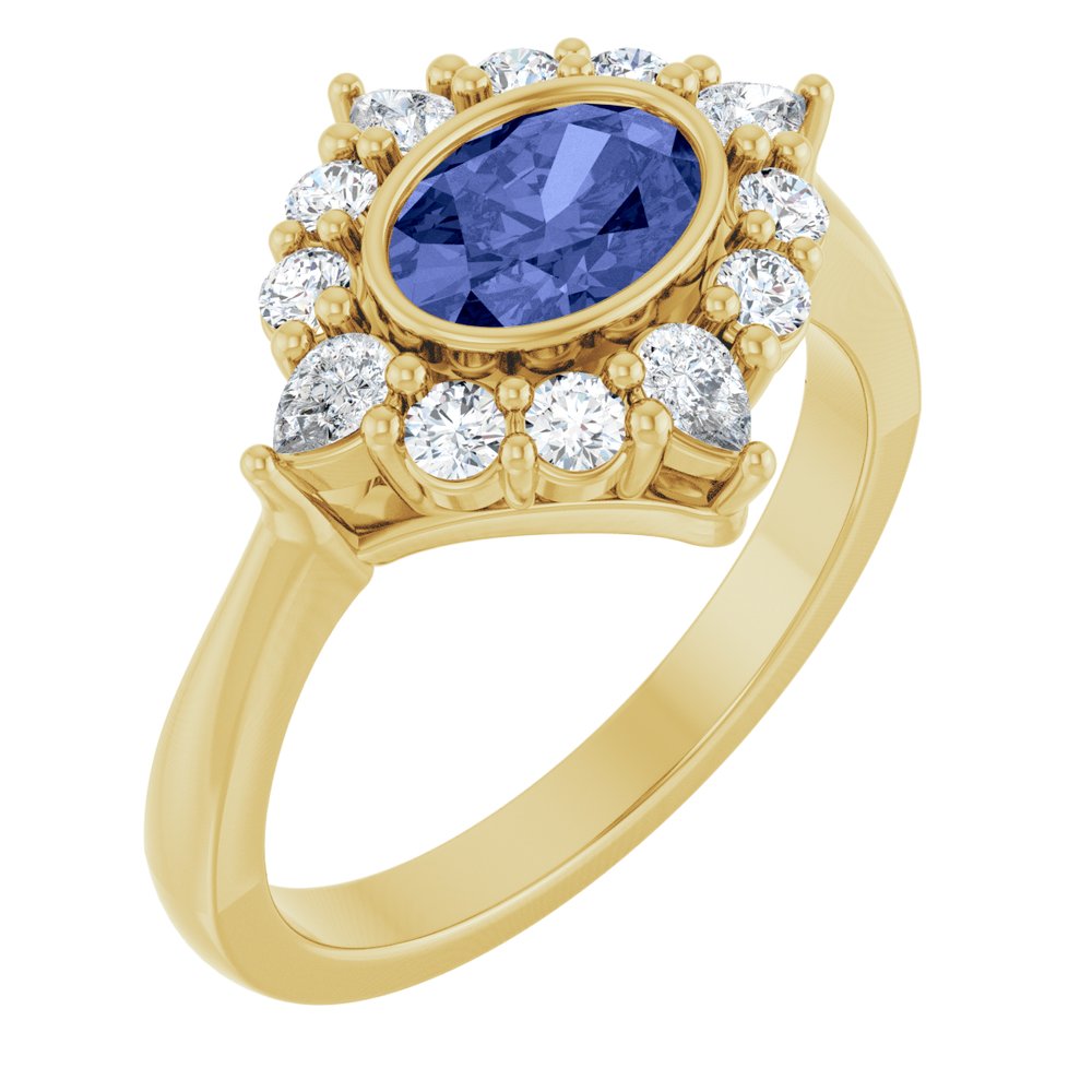 14K Yellow Natural Tanzanite & 3/8 CTW Lab-Grown Diamond Halo-Style Ring