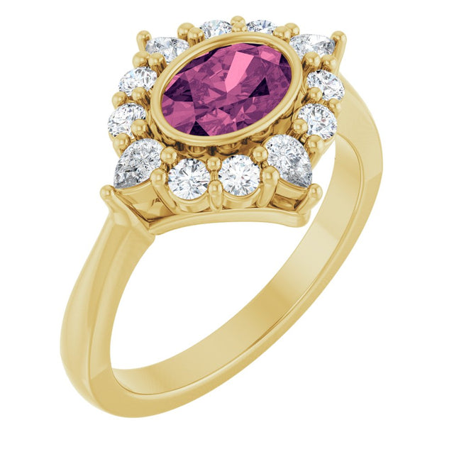 14K Yellow Natural Pink Tourmaline & 3/8 CTW Lab-Grown Diamond Halo-Style Ring