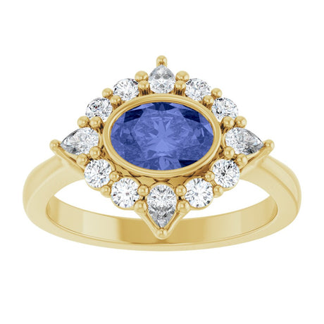 14K Yellow Gold Natural Tanzanite & 3/8 CTW Lab-Grown Diamond Halo-Style Ring