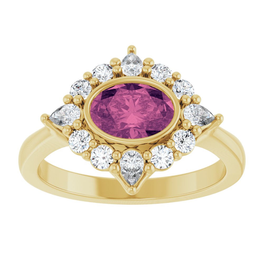 14K Yellow Natural Pink Tourmaline & 3/8 CTW Lab-Grown Diamond Halo-Style Ring