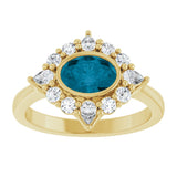 14K Yellow Natural London Blue Topaz & 3/8 CTW Lab-Grown Diamond Halo-Style Ring