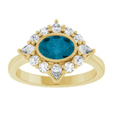 14K Yellow Natural London Blue Topaz & 3/8 CTW Lab-Grown Diamond Halo-Style Ring