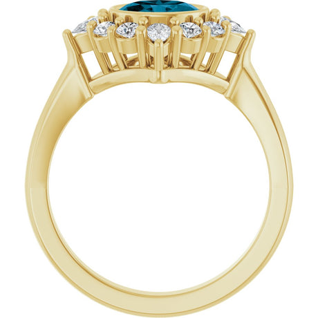 14K Yellow Natural London Blue Topaz & 3/8 CTW Lab-Grown Diamond Halo-Style Ring