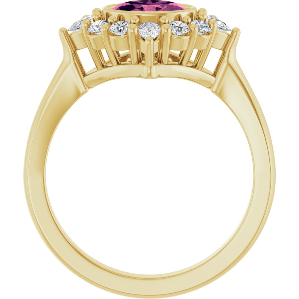 14K Yellow Natural Pink Tourmaline & 3/8 CTW Lab-Grown Diamond Halo-Style Ring