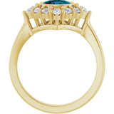 14K Yellow Gold Natural London Blue Topaz & 3/8 CTW Lab-Grown Diamond Halo-Style Ring