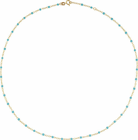 14K Yellow 2 mm Adjustable Turquoise Enamel Bead 17-18" Chain