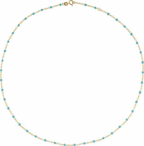 14K Yellow Gold 2 mm Adjustable Turquoise Enamel Bead 15-16" Chain