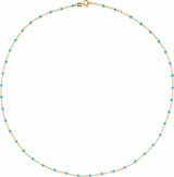 14K Yellow Gold 2 mm Adjustable Turquoise Enamel Bead 17-18" Chain