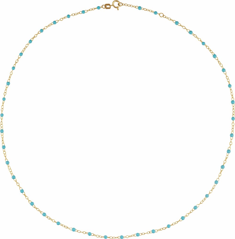 14K Yellow 2 mm Adjustable Turquoise Enamel Bead 19-20" Chain