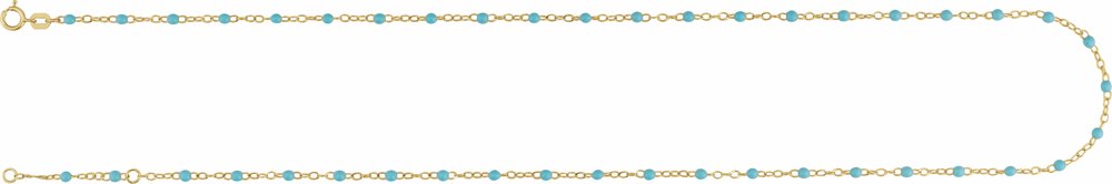 14K Yellow 2 mm Adjustable Turquoise Enamel Bead 19-20" Chain