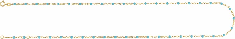 14K Yellow Gold 2 mm Adjustable Turquoise Enamel Bead 17-18" Chain