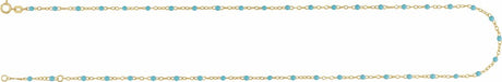 14K Yellow Gold 2 mm Adjustable Turquoise Enamel Bead 9-10" Chain