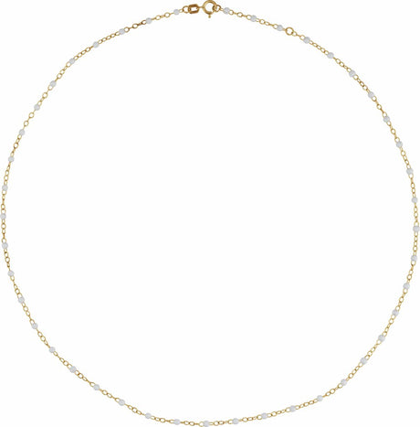14K Yellow Gold 2 mm Adjustable White Enamel Bead 15-16" Chain