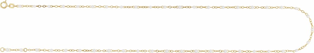 14K Yellow 2 mm Adjustable White Enamel Bead 17-18" Chain