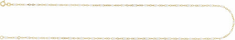 14K Yellow Gold 2 mm Adjustable White Enamel Bead 9-10" Chain