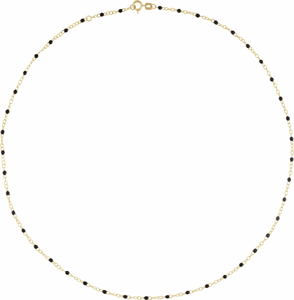 14K Yellow 2 mm Adjustable Black Enamel Bead 15-16" Chain