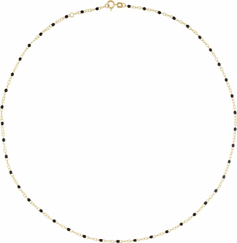 14K Yellow Gold 2 mm Adjustable Black Enamel Bead 17-18" Chain