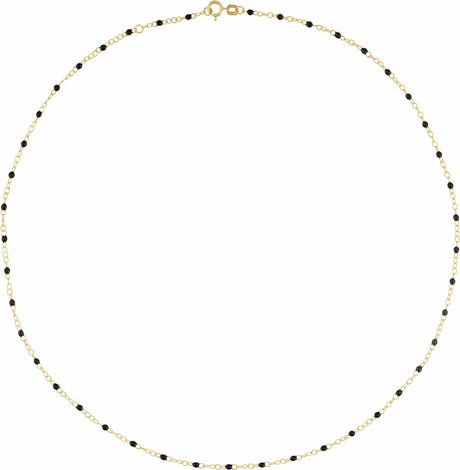 14K Yellow Gold 2 mm Adjustable Black Enamel Bead 15-16" Chain