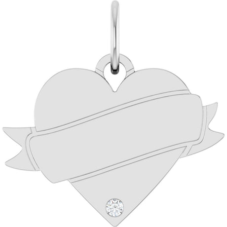 14K White .005 CT Natural Diamond Engravable Heart Pendant