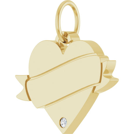 14K Yellow .005 CT Natural Diamond Engravable Heart Pendant