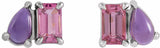 14K White Natural Pink Tourmaline & Natural Amethyst Two-Stone Stud Earrings