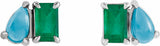 14K White Gold Lab-Grown Emerald & Natural Turquoise Two-Stone Stud Earrings