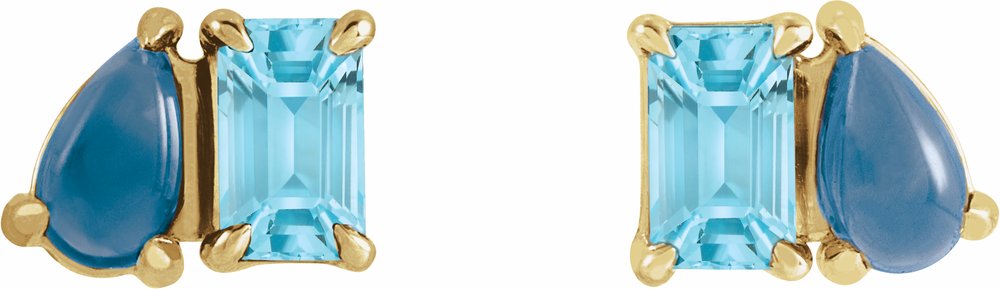 14K Yellow Gold Natural Sky Blue Topaz & Natural London Blue Topaz Two-Stone Stud Earrings