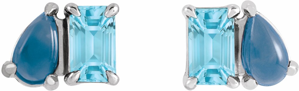 14K White Natural Sky Blue Topaz & Natural London Blue Topaz Two-Stone Stud Earrings