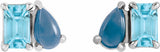 14K White Natural Sky Blue Topaz & Natural London Blue Topaz Two-Stone Stud Earrings