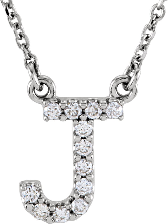 14K White Gold 1/10 CTW Natural Diamond Initial J 16" Necklace
