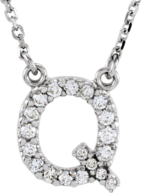 14K White Gold 1/6 CTW Natural Diamond Initial Q 16" Necklace