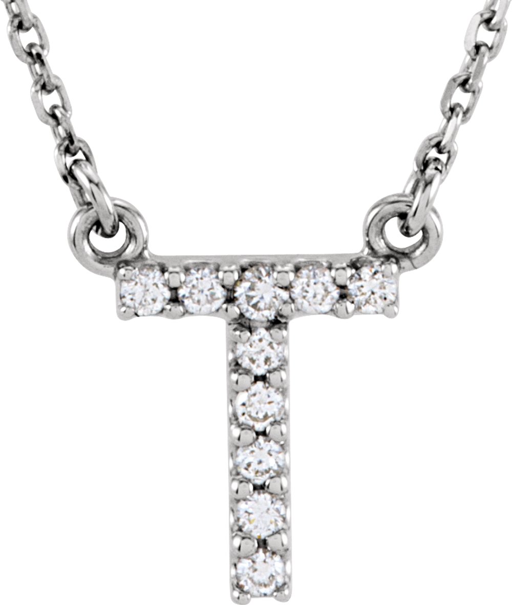 14K White 1/10 CTW Natural Diamond Initial T 16" Necklace