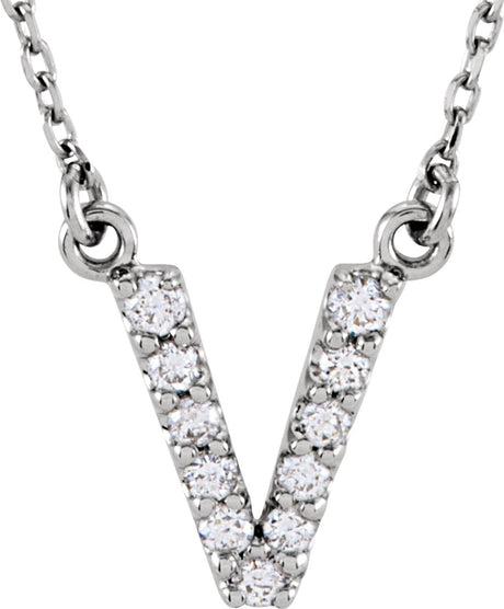 14K White 1/10 CTW Natural Diamond Initial V 16" Necklace