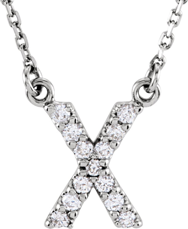 14K White 1/8 CTW Natural Diamond Initial X 16" Necklace