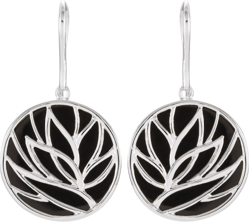 Sterling Silver Natural Black Onyx Floral Earrings